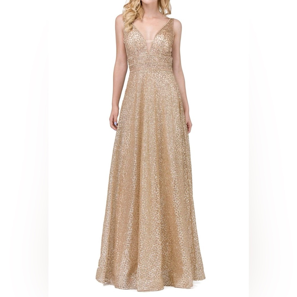 Dancing Queen V Neckline Sleeveless Illusion Panel A-Line Gown